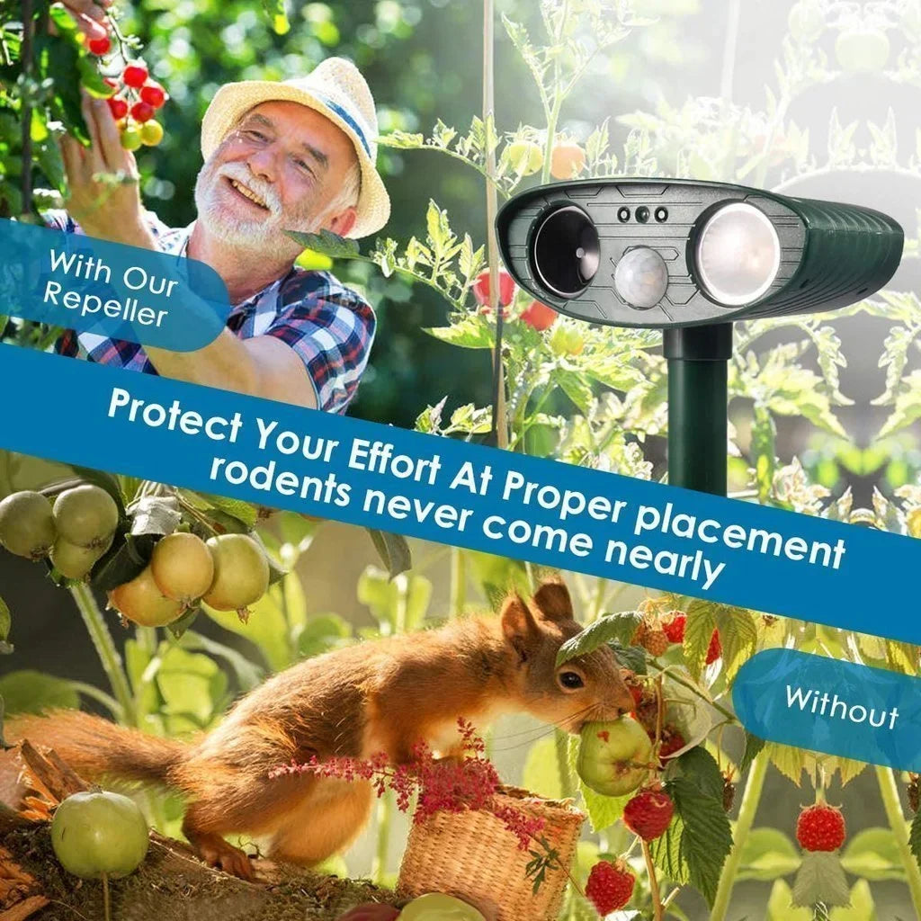 Solarbetriebener Tiervertreiber mit Ultraschallsensor und Bewegungserkennung zum Schutz von Garten, Terrasse und Rasen vor Schädlingen | Sansoti