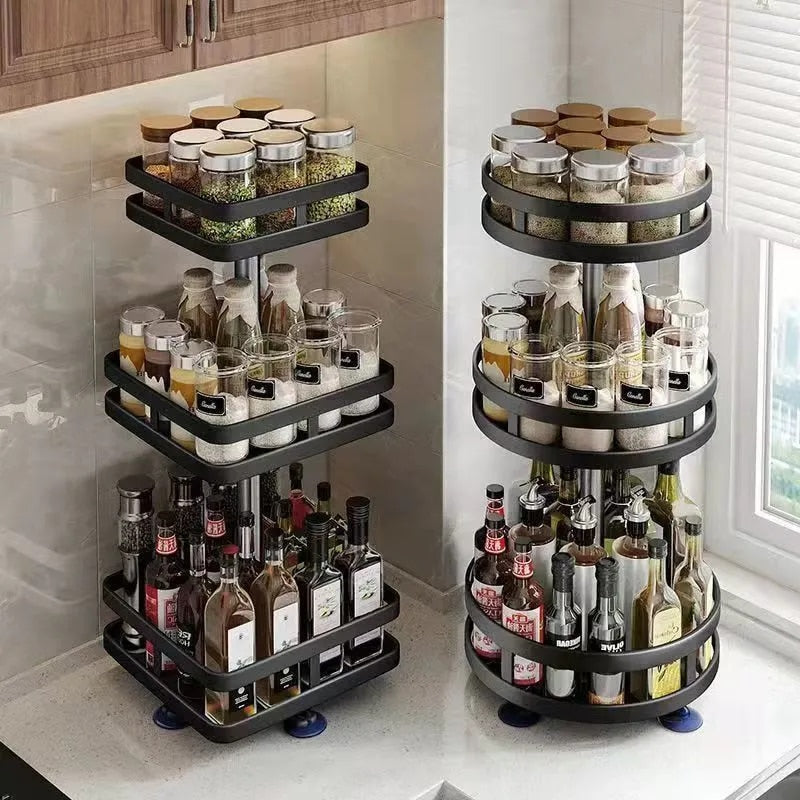 360° Rotating Storage System with Adjustable Shelves for Kitchen Bathroom Workspace Office Organization | Sansoti