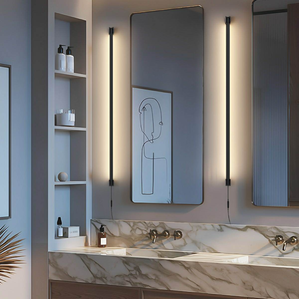 Applique murale LED orientable Strip noir et blanc au design minimaliste, réglable à 360 degrés, éclairage d’ambiance moderne | Sansoti