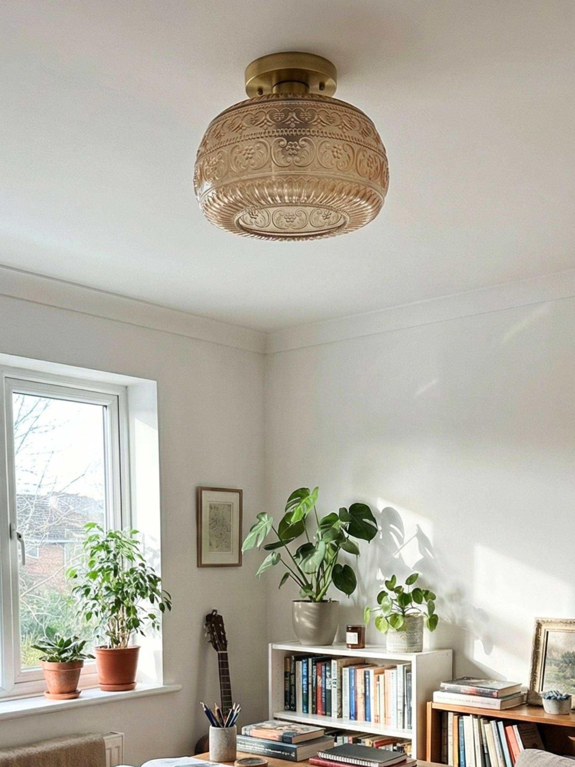Glazen Bol Plafondlamp Getextureerd Glas Semi-Flush Verlichting voor Elke Ruimte | Sansoti