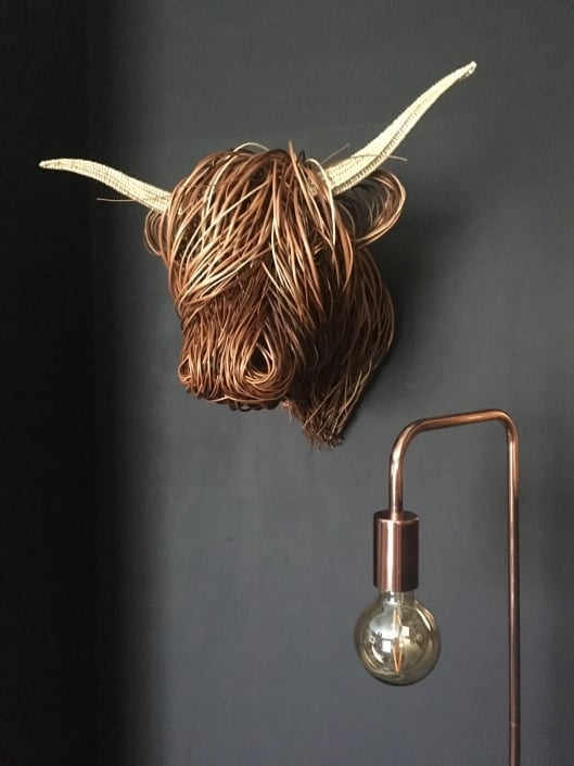 Wanddecoratie Stier Hoofd Handgemaakt Riet Naturel Woonkamer Landelijk Highland Cow Wandsculptuur Muurdecoratie Rustiek | Sansoti