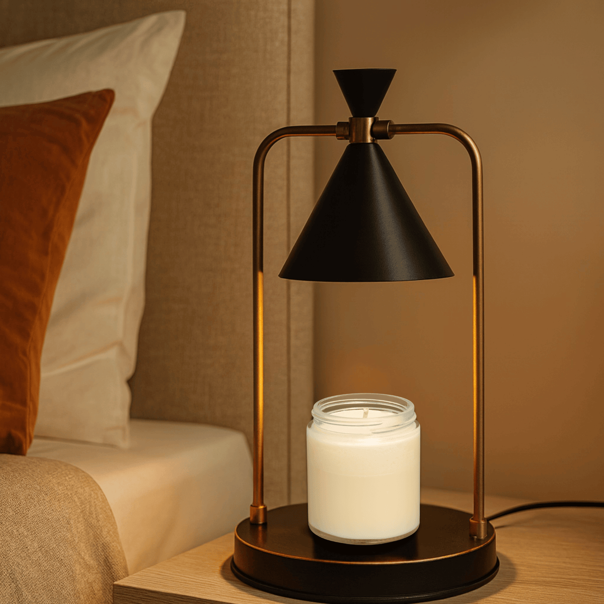 Elektrische Kaarsenwarmer Lamp Dimbaar Koper Retro Design met LED Verlichting voor Geurkaarsen Thuis | Sansoti