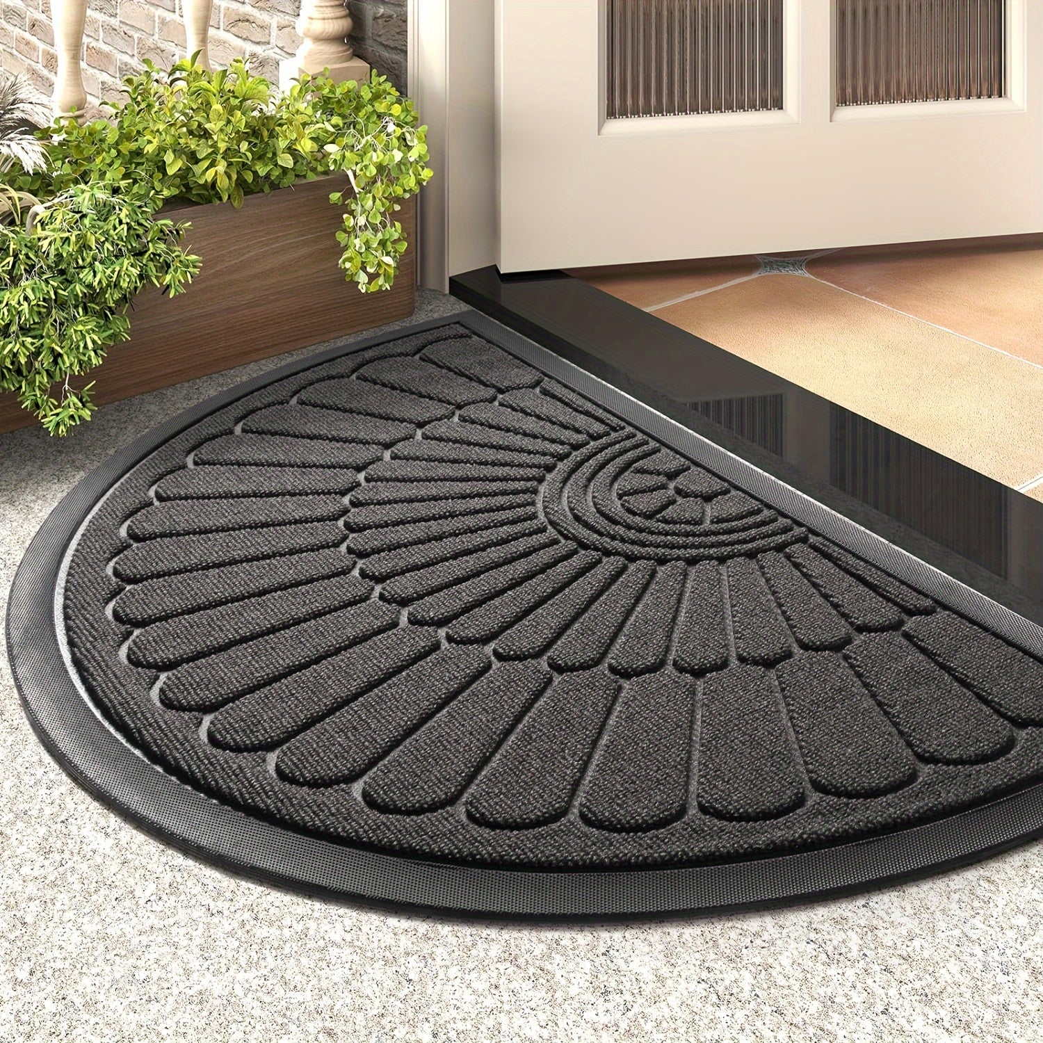 Halfronde Deurmat Rubber 43x75cm 60x90cm Buiten Binnen Antislip Vuilafstotend Drempelmat Buitenmat Zwart Grijs Bruin | Sansoti