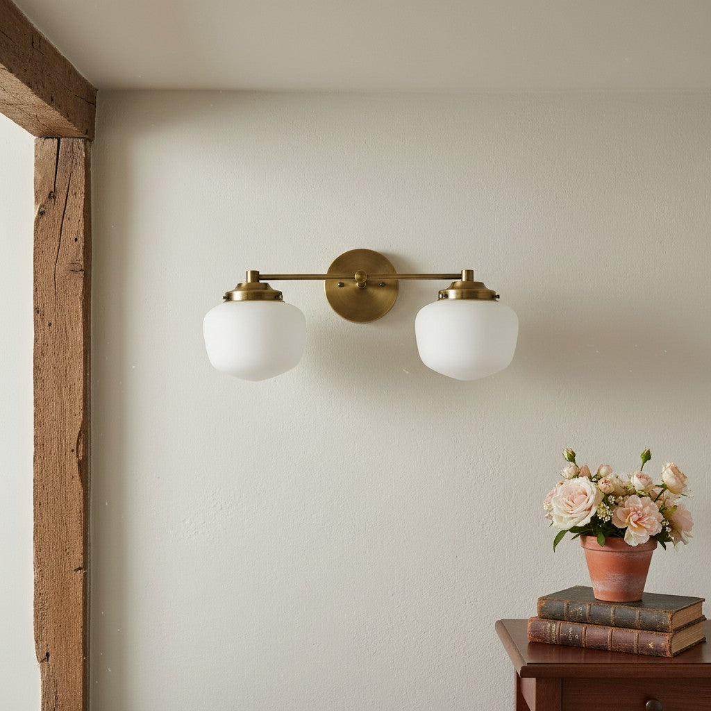 Globe Wandlamp Klassieke Badkamer Schoolhouse Verlichting Mat Opaal Glas voor Spiegel en Wastafel | Sansoti
