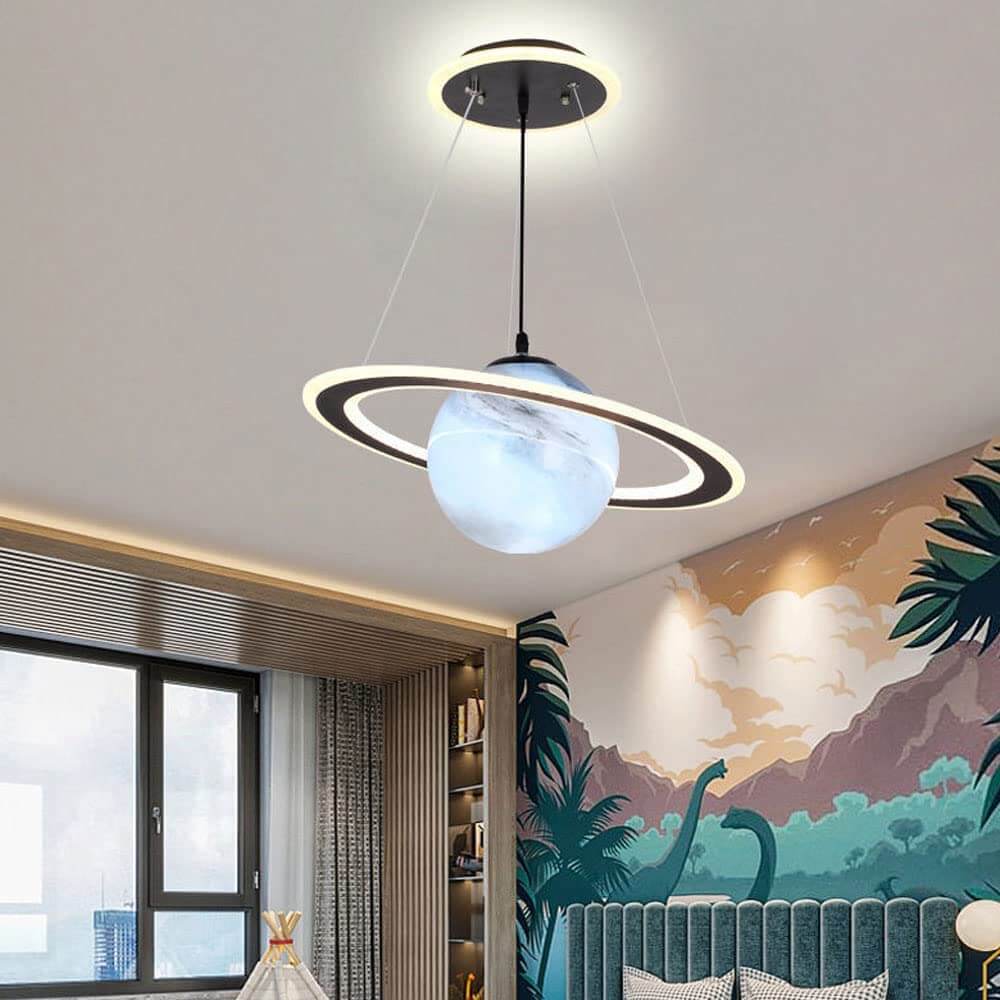 LED Hanglamp Kinderkamer Planeet Metaal Acryl Glas Blauw Plafondlamp Kabel Ophanging Sfeerverlichting Kinderkamer | Sansoti