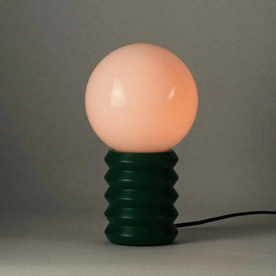 Lampe de table Bois Verre Cannelé Rétro 28cm Vert forêt Rouge Boule en verre Éclairage d'ambiance | Restfield