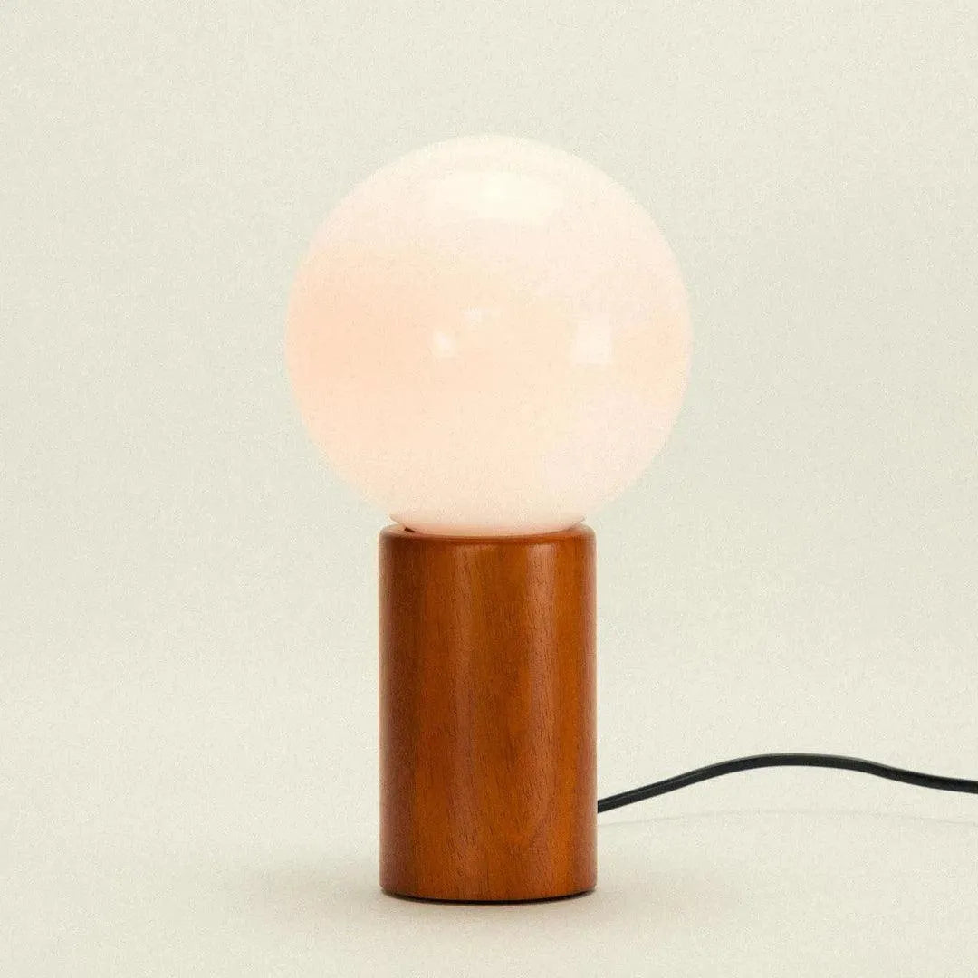 Tafellamp Hout Glas Vintage Mid-Century 28cm Ronde Bol Nachtkastlamp Slaapkamer | Sansoti