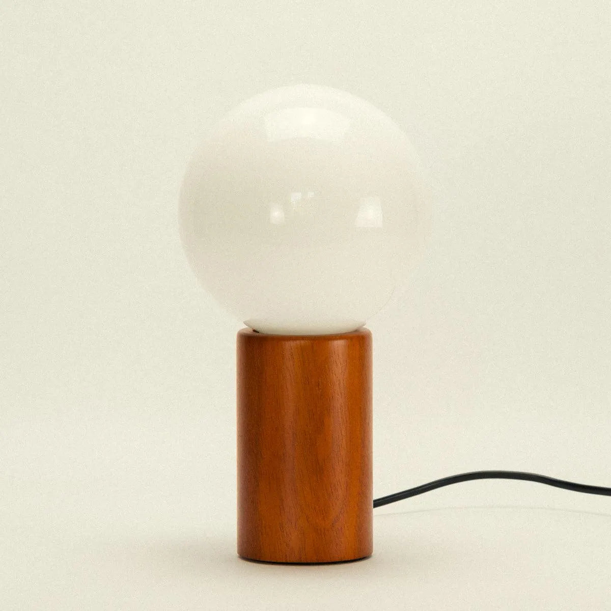 Tafellamp Hout Glas Vintage Mid-Century 28cm Ronde Bol Nachtkastlamp Slaapkamer | Sansoti