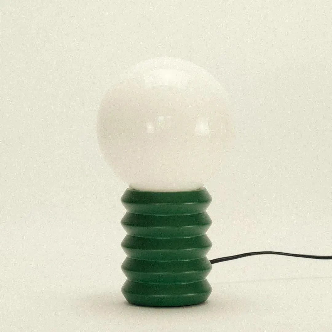 Lampe de table Bois Verre Cannelé Rétro 28cm Vert forêt Rouge Boule en verre Éclairage d'ambiance | Restfield