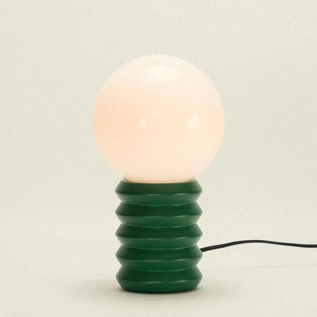 Lampe de table Bois Verre Cannelé Rétro 28cm Vert forêt Rouge Boule en verre Éclairage d'ambiance | Restfield