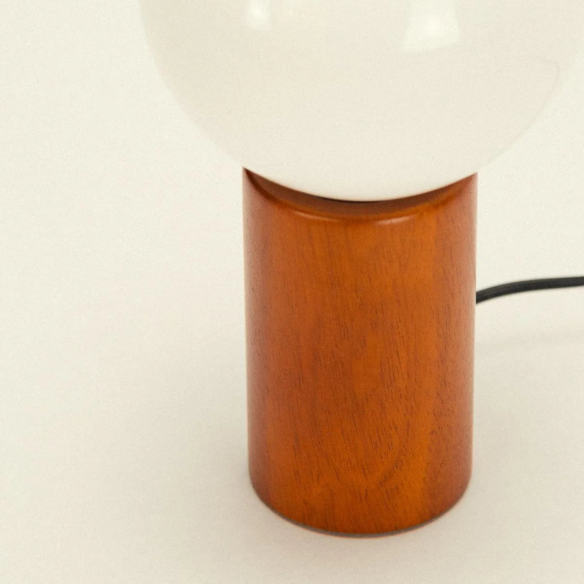Tafellamp Hout Glas Vintage Mid-Century 28cm Ronde Bol Nachtkastlamp Slaapkamer | Sansoti