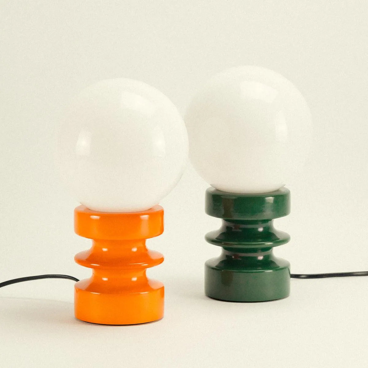Lampe de table Bois massif Verre Vintage 28cm Vert Orange Rétro Éclairage d'ambiance Moderne | Restfield