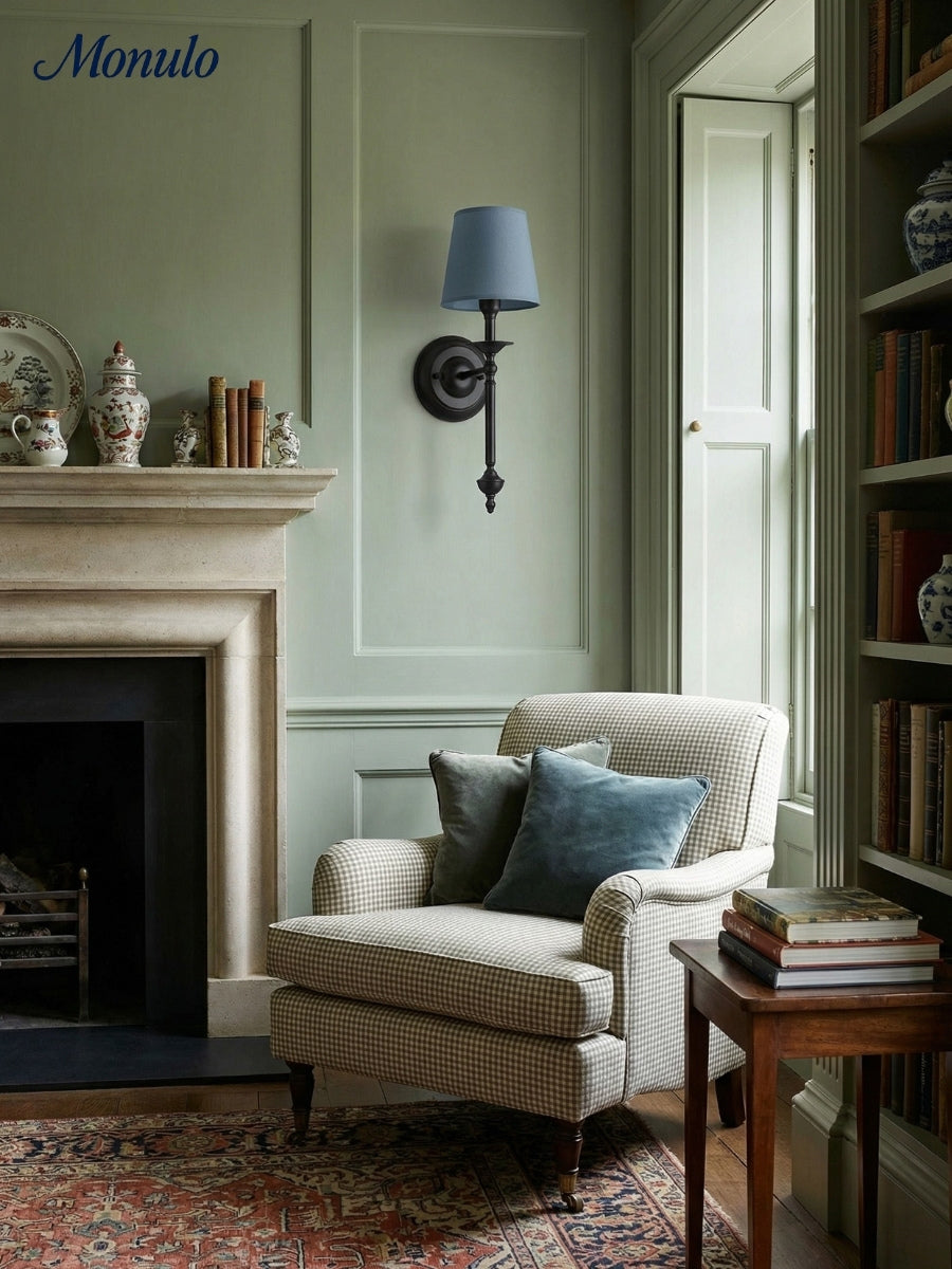 Stoffen Wandlamp met Vintage Koperen Afwerking – Sfeervolle Verlichting voor Hal, Slaapkamer en Woonkamer | Sansoti