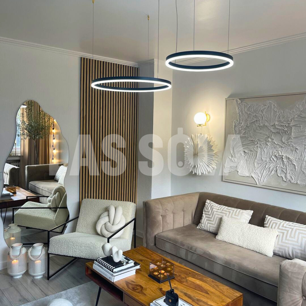 Modern Circular Pendant Light Metal LED Dimmable Black Gold Brown Living Room Dining Room Bedroom Adjustable | Sansoti