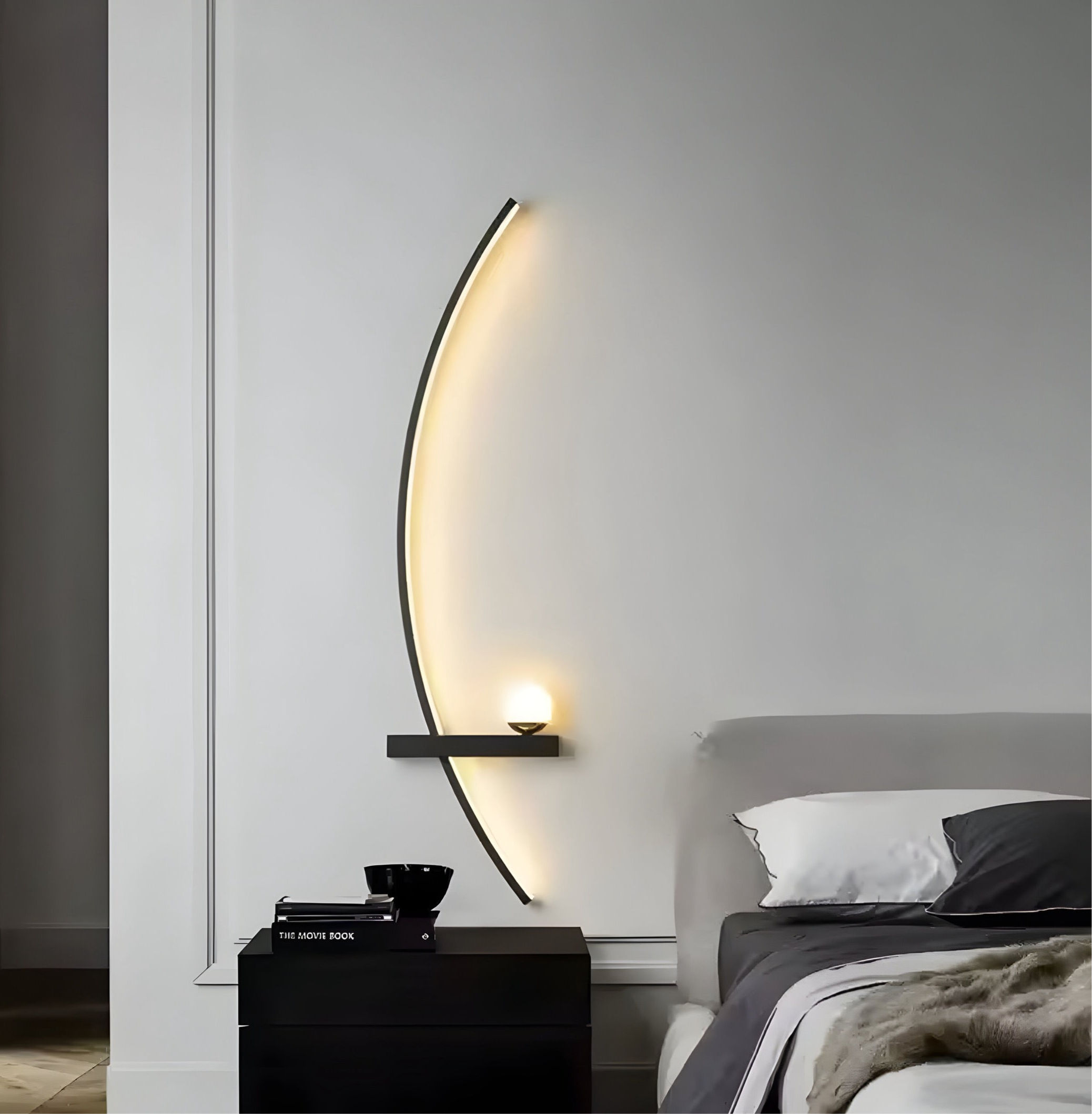 Moderne LED-Wandleuchte mit gebogenem Design und dimmbarer Beleuchtung für Schlaf- und Wohnzimmer | Restfield