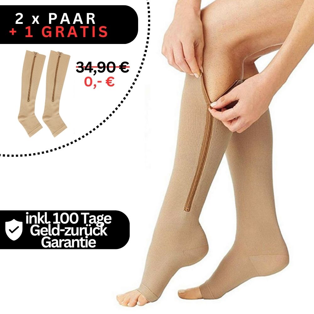 Compressiekousen met Rits Zwart Nude S-M L-XL 2XL Orthopedische Ondersteuning Dagelijks Comfort Therapeutisch | Sansoti