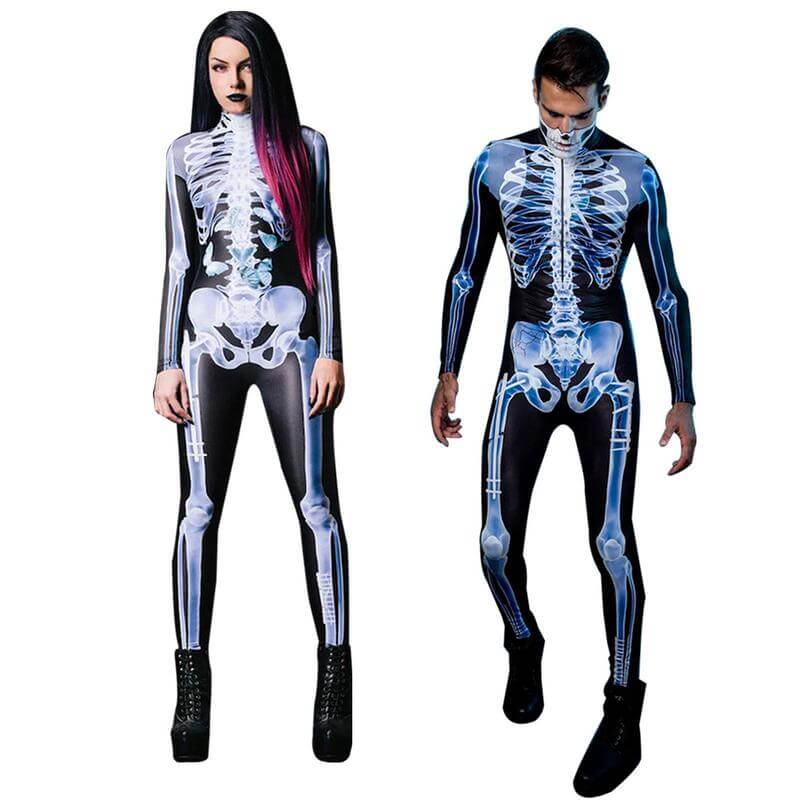3D Skelet Bodysuit Halloween Kostuum voor Dames en Heren Lycra Nauwsluitend Realistisch Print Spookfeest | Sansoti