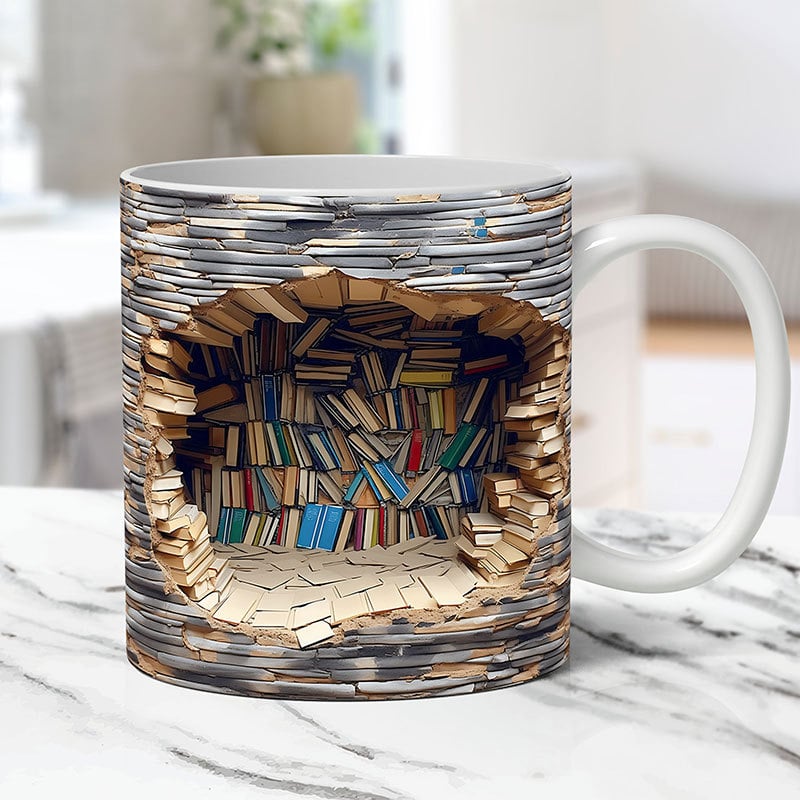 Keramische Boekenplank Mok 3D Design 350ml Koffiekop Literatuur Liefhebbers Cadeau voor Keuken en Woonkamer | Sansoti