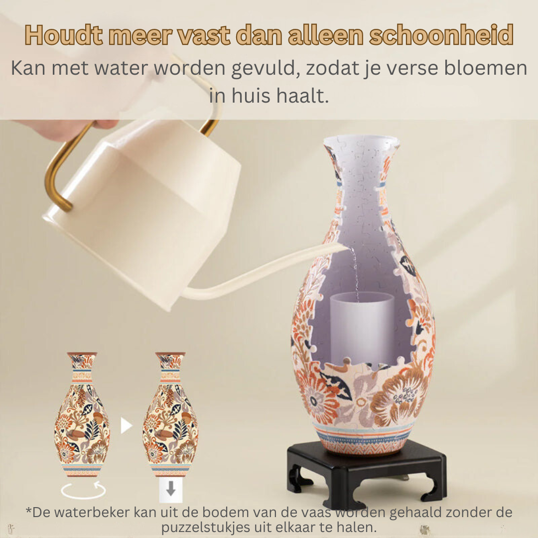 3D Puzzelvaas Zelfbouw – Creatief Decoratiestuk met 160 Puzzelstukjes – Unieke Vaas voor Bloemen – Doe-het-zelf Interieurobject – Inclusief Waterbeker en Standaard | Sansoti