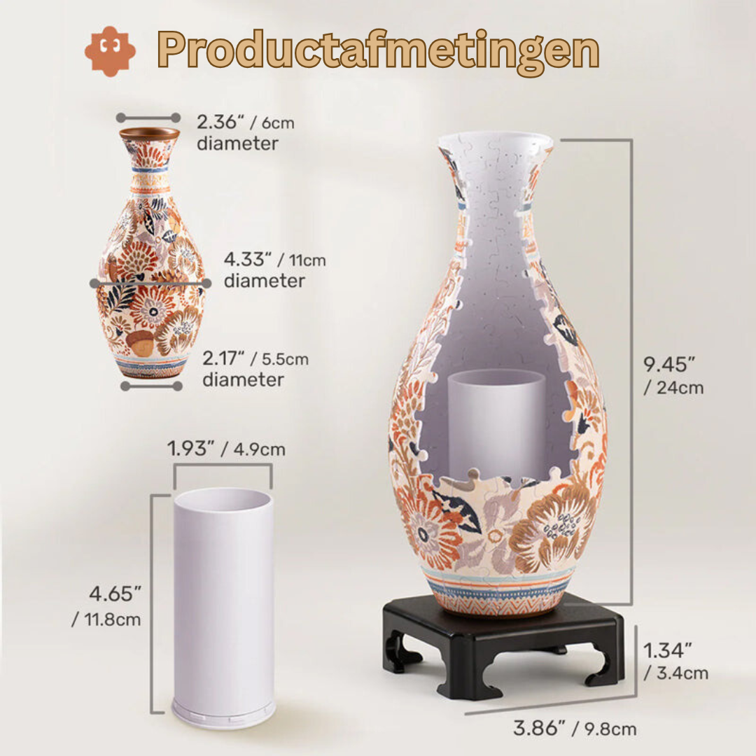 3D Puzzelvaas Zelfbouw – Creatief Decoratiestuk met 160 Puzzelstukjes – Unieke Vaas voor Bloemen – Doe-het-zelf Interieurobject – Inclusief Waterbeker en Standaard | Sansoti
