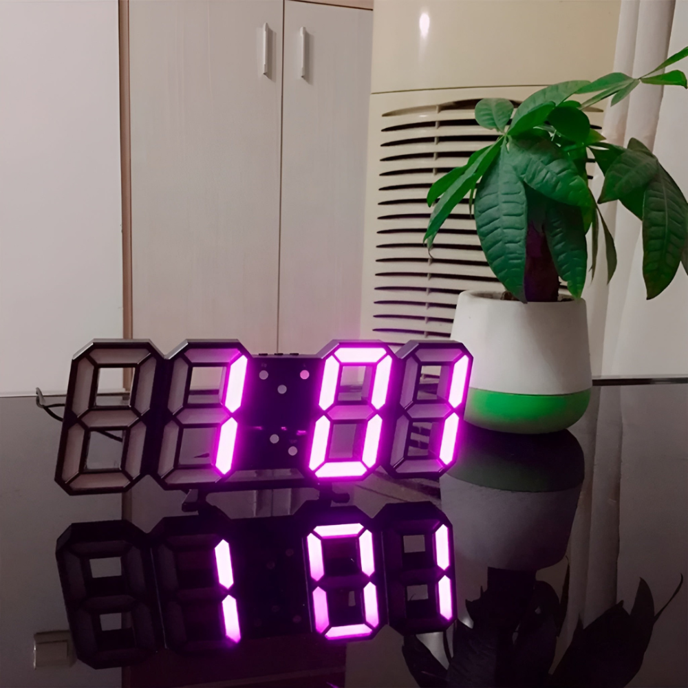 Grote 3D Digitale LED Wandklok Met Dimbare Verlichting En Nachtmodus Voor Woonkamer Slaapkamer En Kantoor | Sansoti