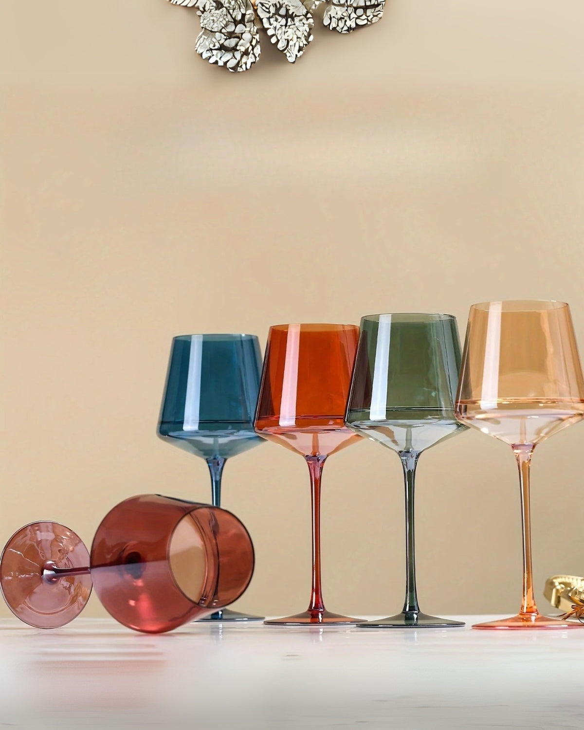 Mundgeblasenes Regenbogen-Weingläser-Set, 6 luxuriöse, farbige Gläser für Wein und Esstisch | Restfield