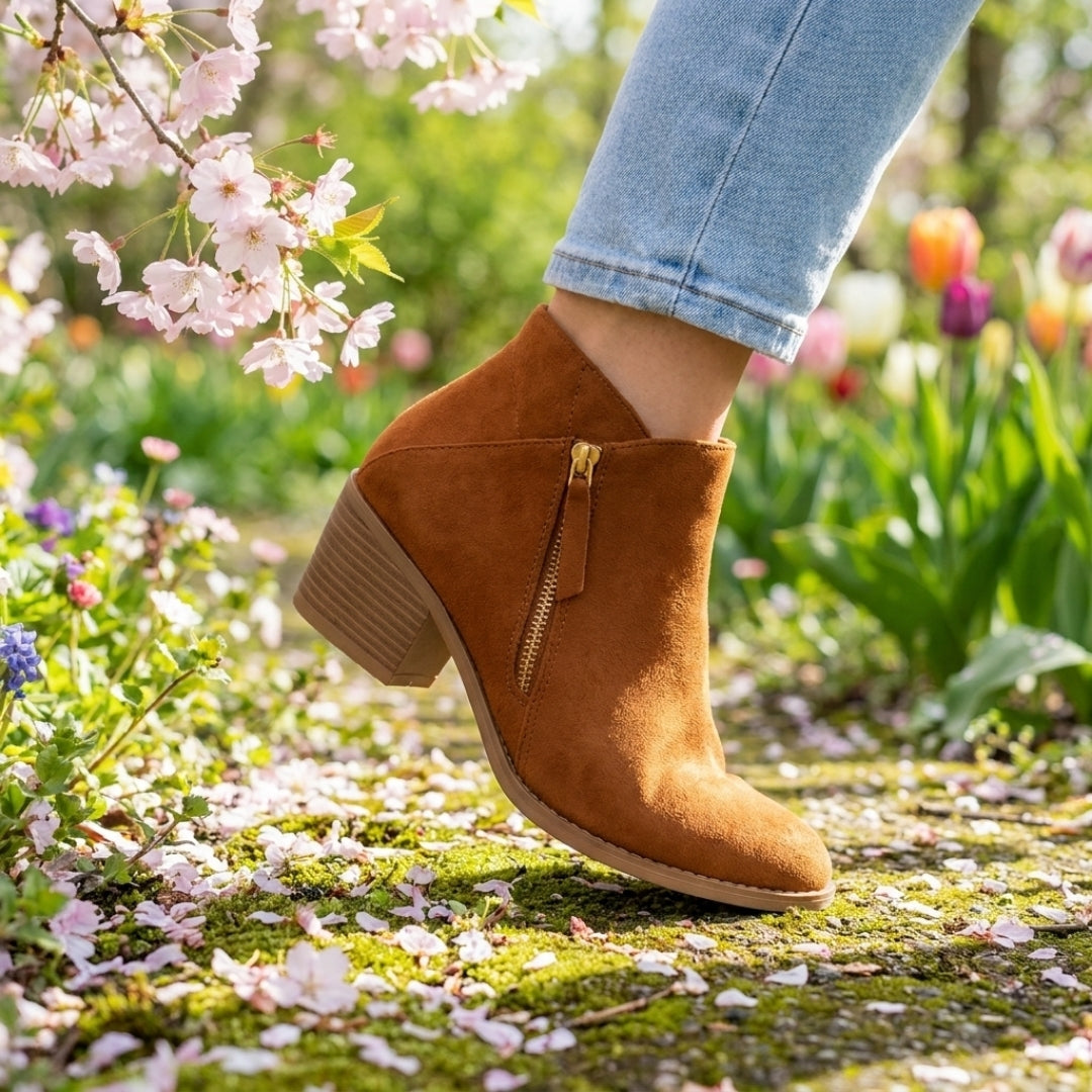 Damen-Stiefeletten mit Blockabsatz, spitzer Zehenpartie und Reißverschluss – bequemes, zeitloses Design für Arbeit und Freizeit, elegant | Sansoti