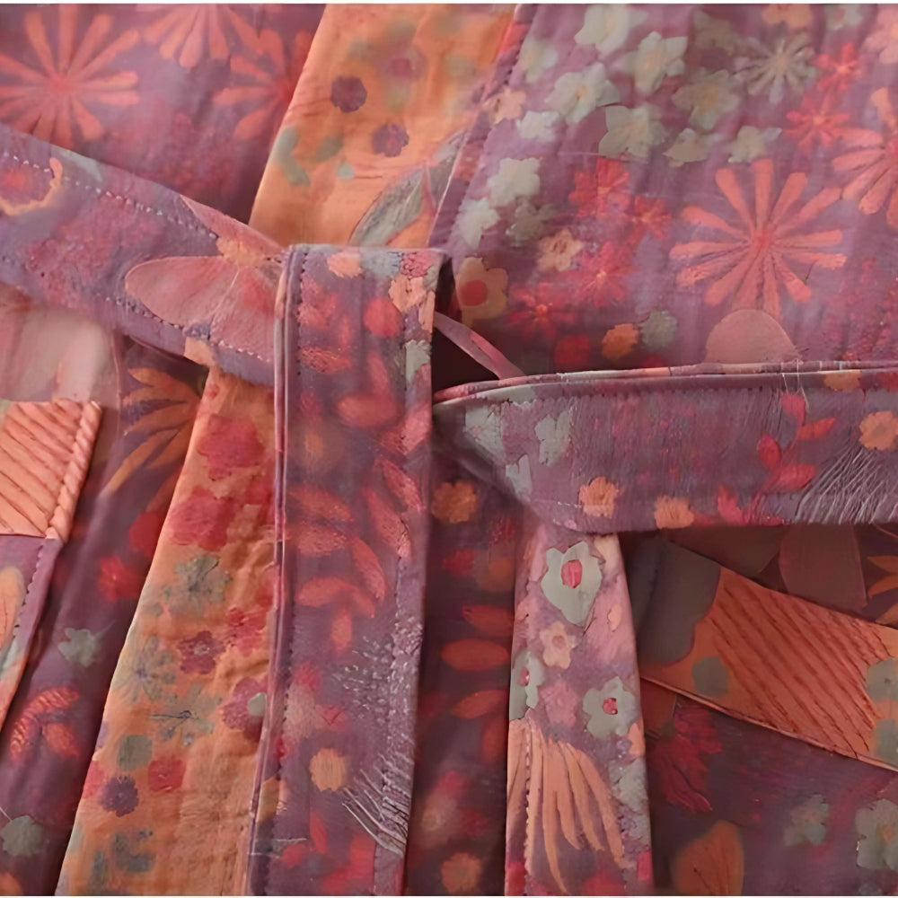 Cotton Robe, Double Gauze, Vintage Print, Loungewear, Terry Cloth Kimono, Spa, Home Comfort, Relaxation, Wellness | Sansoti