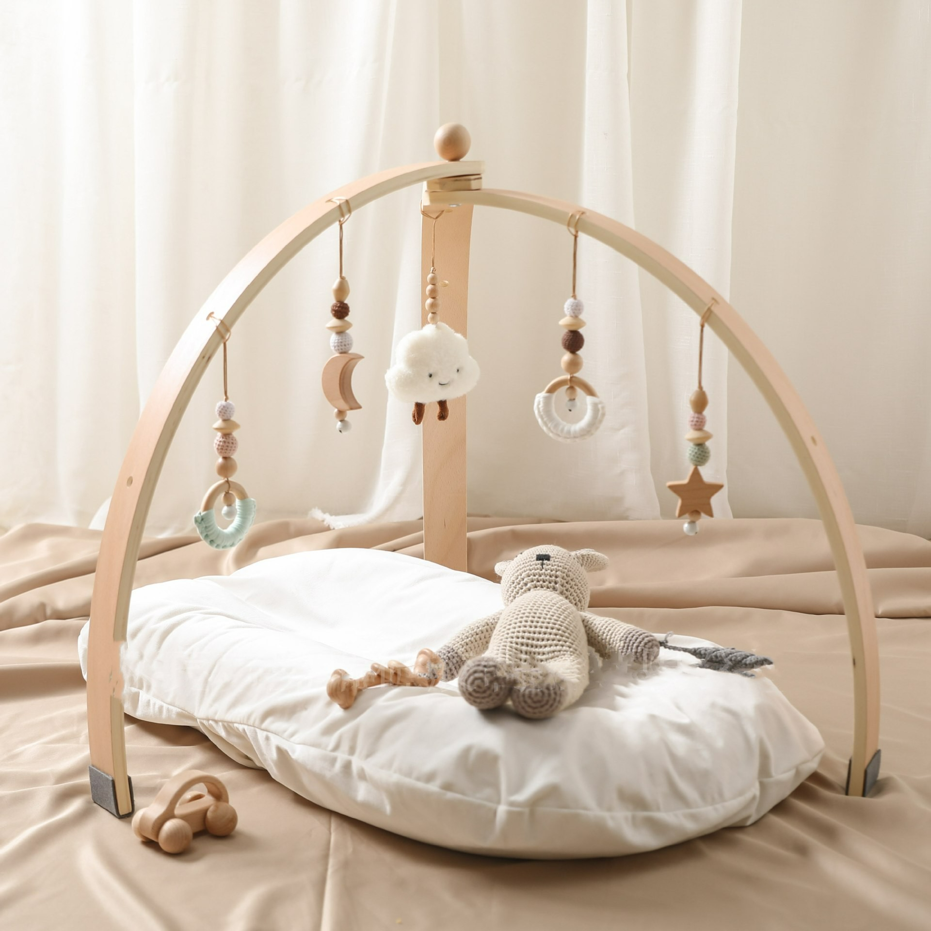 Houten Speelboog met Hangend Speelgoed voor Baby's - Stimuleert Motoriek en Zintuigen - Natuurlijk Hout - Nordic Design | Sansoti