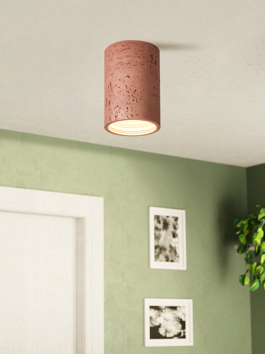 Cilindrische plafondlamp van travertijn – LED verlichting voor moderne interieurs | Sansoti