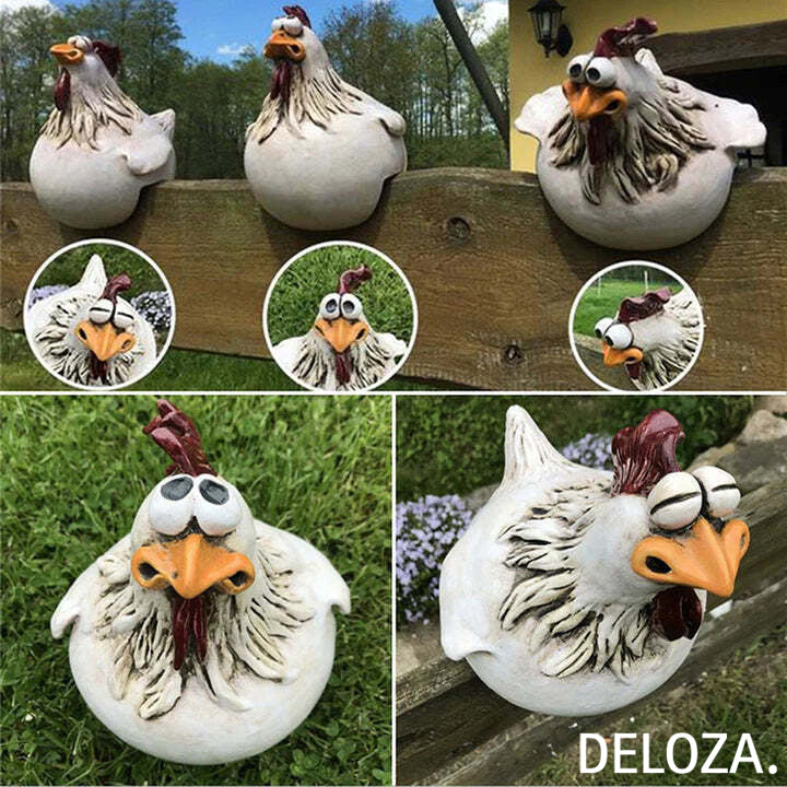 Dekoracyjna figurka koguta z żywicy do ogrodu, na taras, balkon, na zewnątrz i do wnętrz, 16 cm, odporna na warunki atmosferyczne, dekoracja ogrodowa | Sansoti