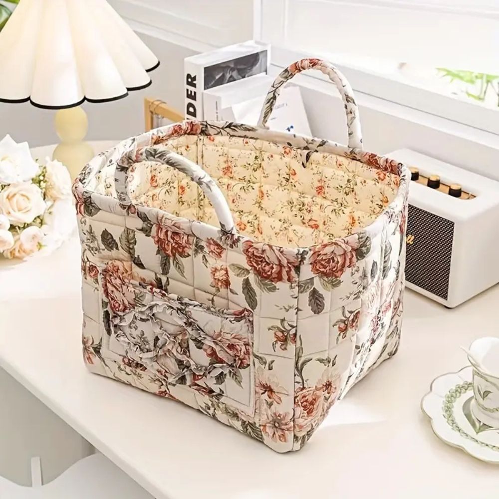 Canvas Opbergmand met Bloemenprint – Praktische Organizer voor Kleine Spullen en Schoenen | Sansoti