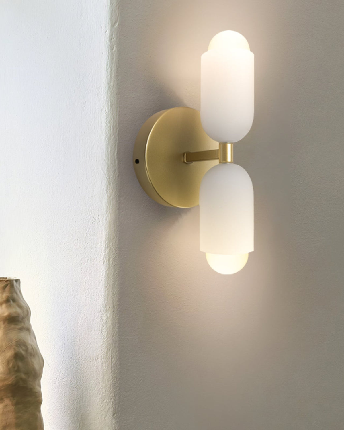 Wandlamp Dubbele Ronde Kap Zwart Frame Warm Sfeerlicht Slaapkamer Woonkamer Gang Minimalistische Wandverlichting Modern Japandi Scandinavisch Interieur | Sansoti