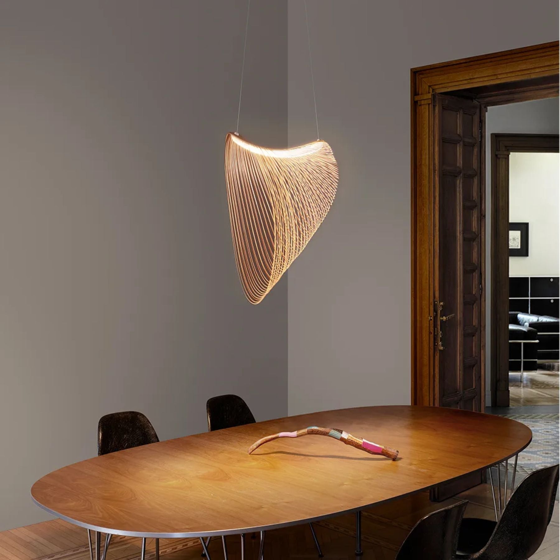 Houten Hanglamp LED 8W Naturel Woonkamer Restaurant Bar Organische Designlamp Golvende Houten Lamp Sfeerverlichting | Sansoti