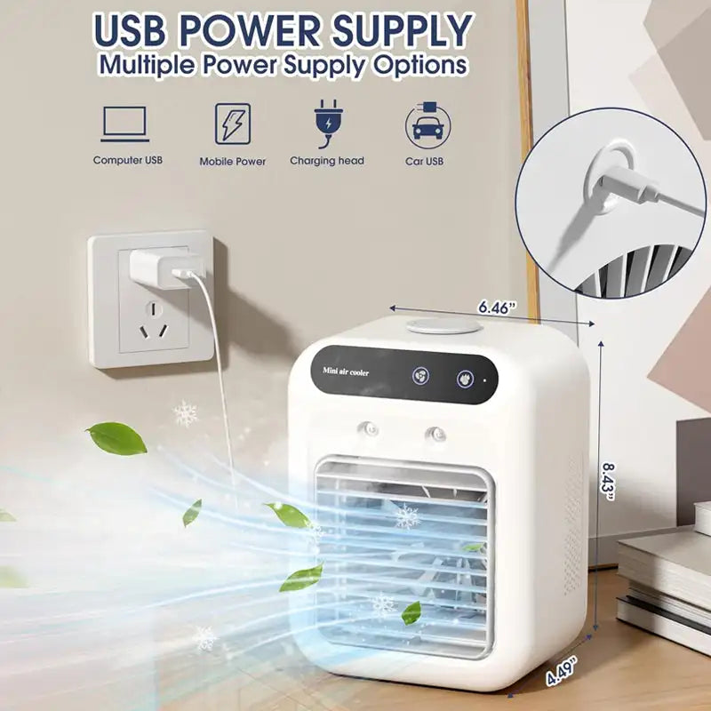 Draagbare USB-luchtkoeler met vernevelaar van 500ml, tafelventilator met twee snelheden, oplaadbaar, voor kantoor en airconditioning | Sansoti