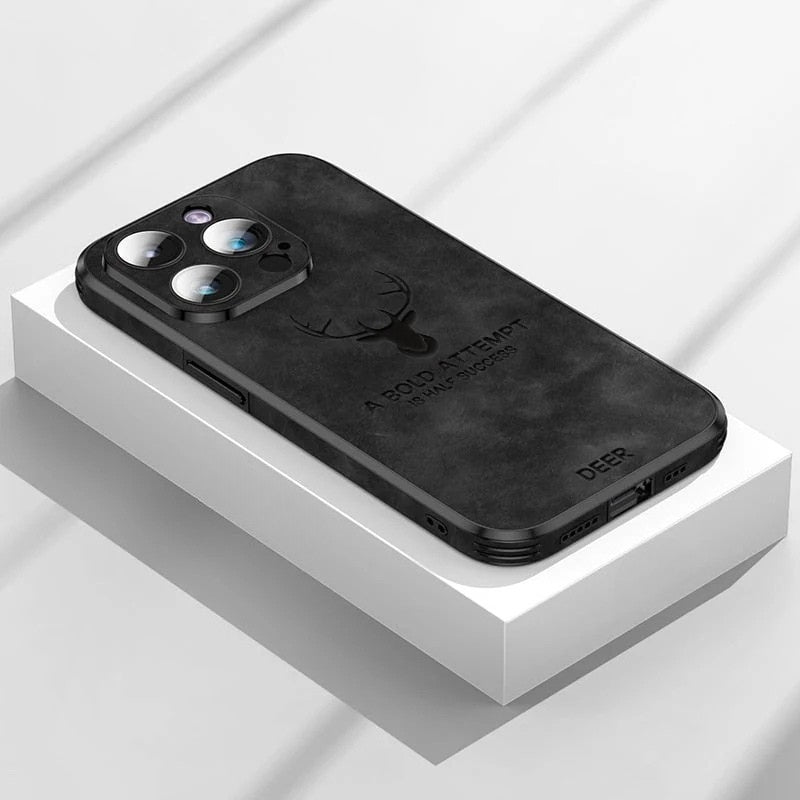 Luxe Wildleren iPhone Hoes Zwart Bruin Donkergroen Lichtblauw Beschermhoes met Shockabsorptie Camerabescherming | Sansoti