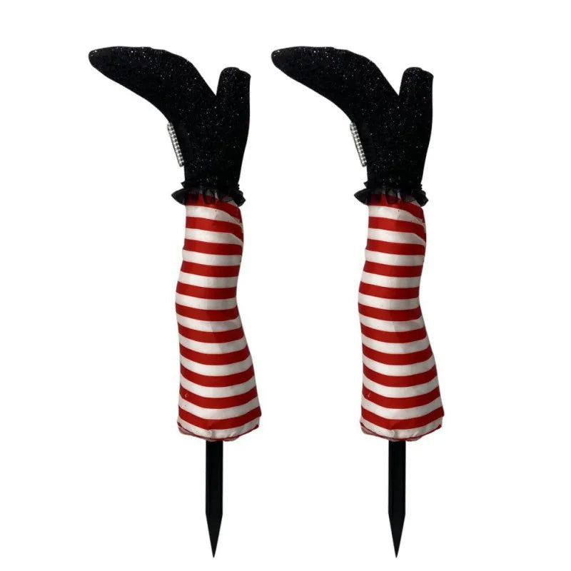 Halloween garden decoration: witch legs with striped stockings and boots for lawn, garden, and party decor | Sansoti