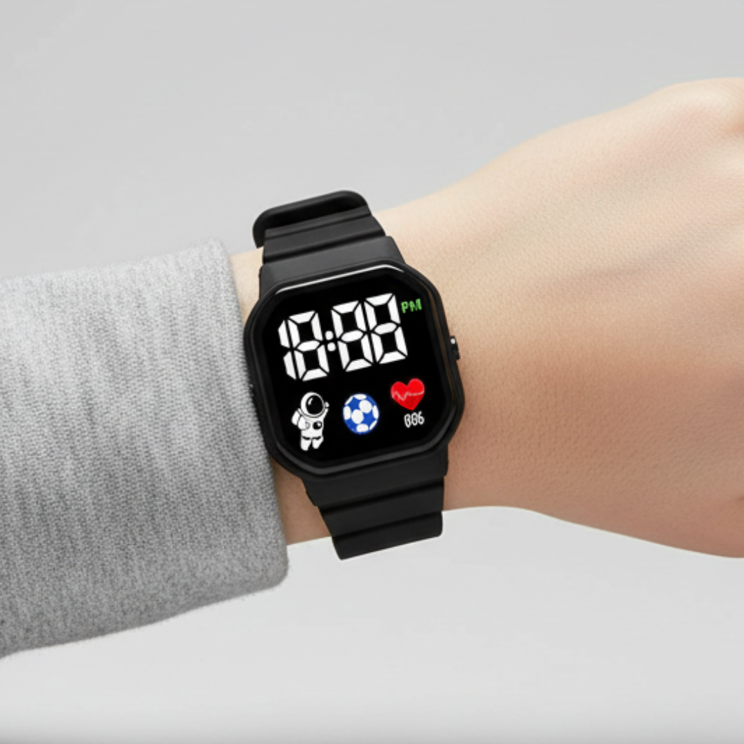 Digitale LED-Kinderuhr Astronaut, wasserdicht, mit Silikonarmband, Armbanduhr für Mädchen und Jungen zum Uhrzeitlernen | Sansoti