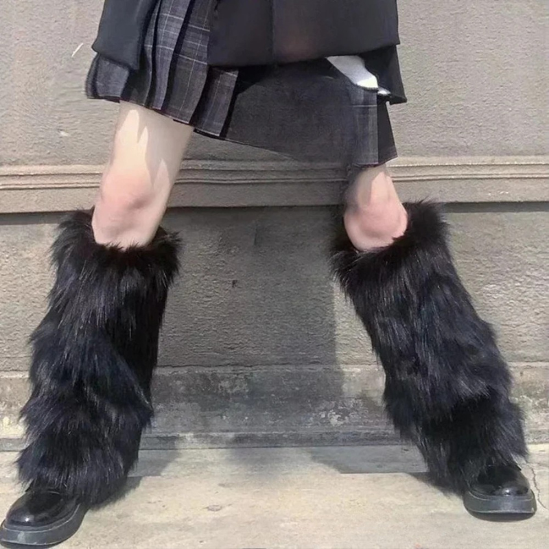 Fluffy Faux Fur Leg Warmers Black Winter Low Over Boots Harajuku Cosplay Accessory Streetwear Fashion | Sansoti