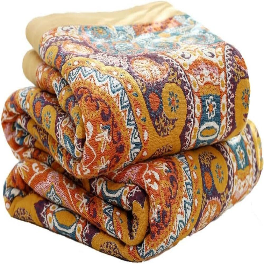 Omkeerbare Plaid in Boho-Stijl met Koelend Effect – Dubbelzijdig Zomerdeken met Vochtafvoer – Zacht Katoenen Sprei voor Warme Nachten – Moderne Deken met Zonsopgang-Patroon | Sansoti