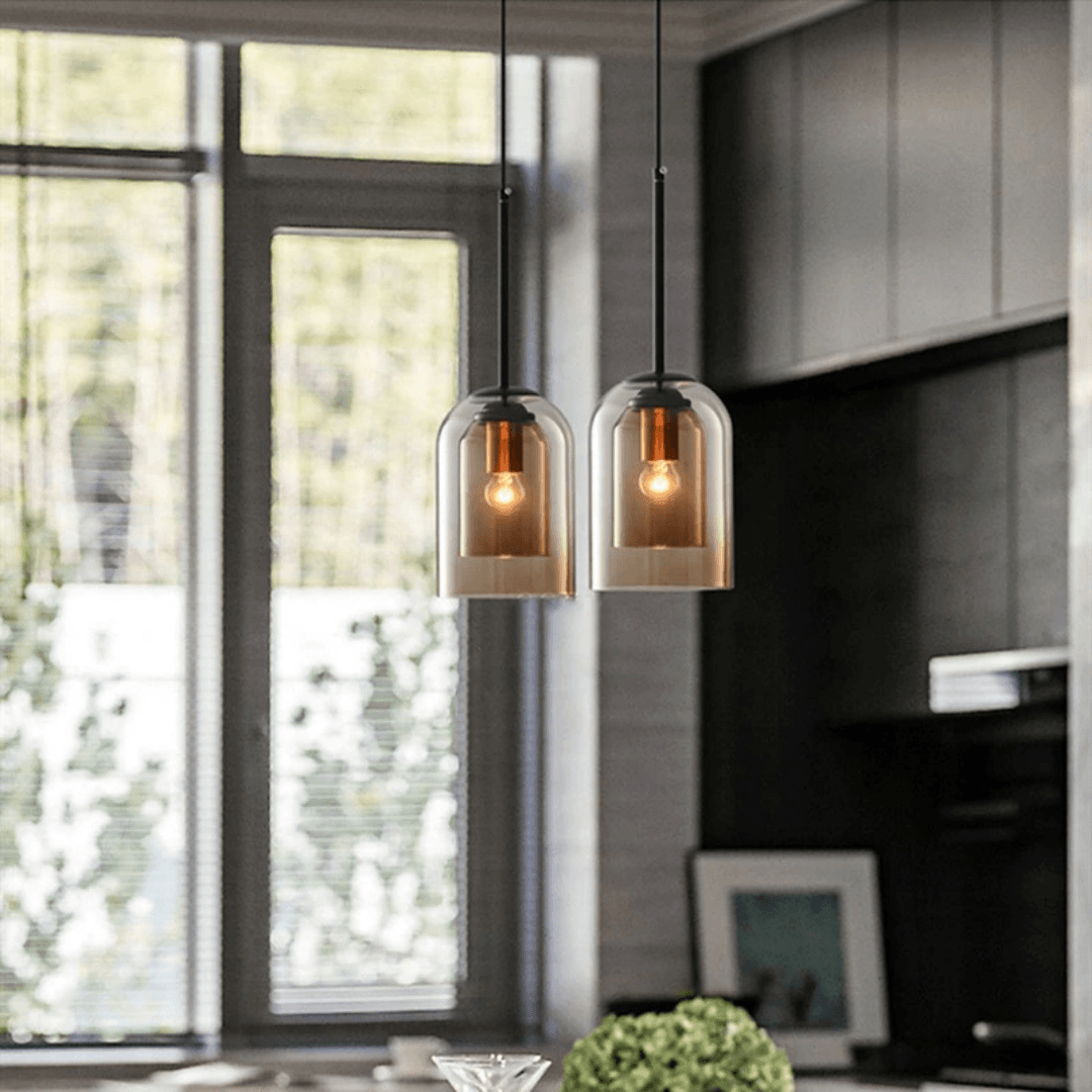 Scandinavische Glazen Hanglamp Slaapkamer Amber Grijs Nordic Minimalistisch Design Eetkamer Verlichting | Sansoti