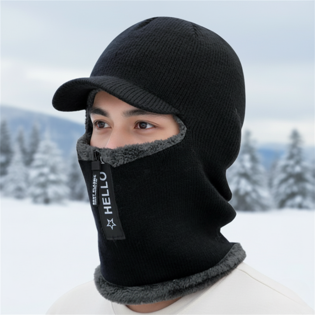 Knitted Winter Hat with Fleece Lining and Face Protection Unisex Windproof for Skiing Cycling Outdoor | Sansoti