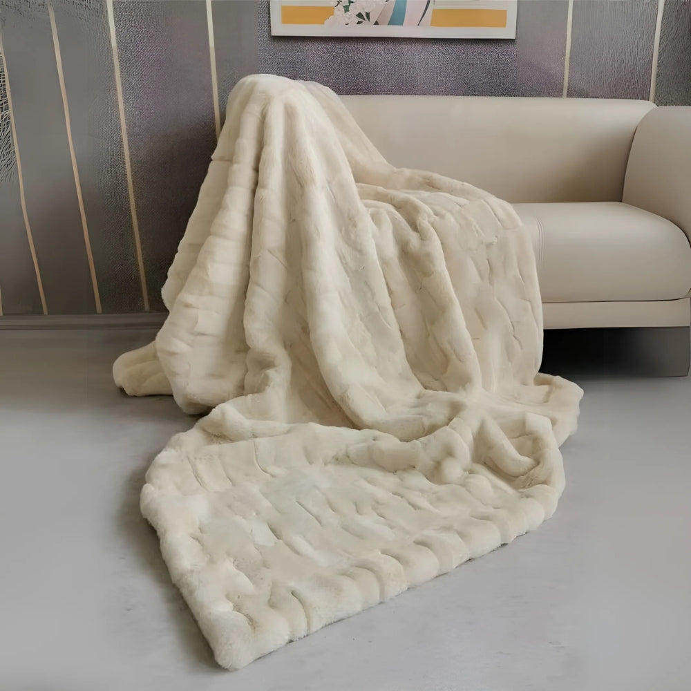 Doppellagige Kunstfell-Decke 180x150cm Mocha Taupe Warm Weiche Mikrofaser-Decke Wohnzimmer Schlafzimmer | Sansoti
