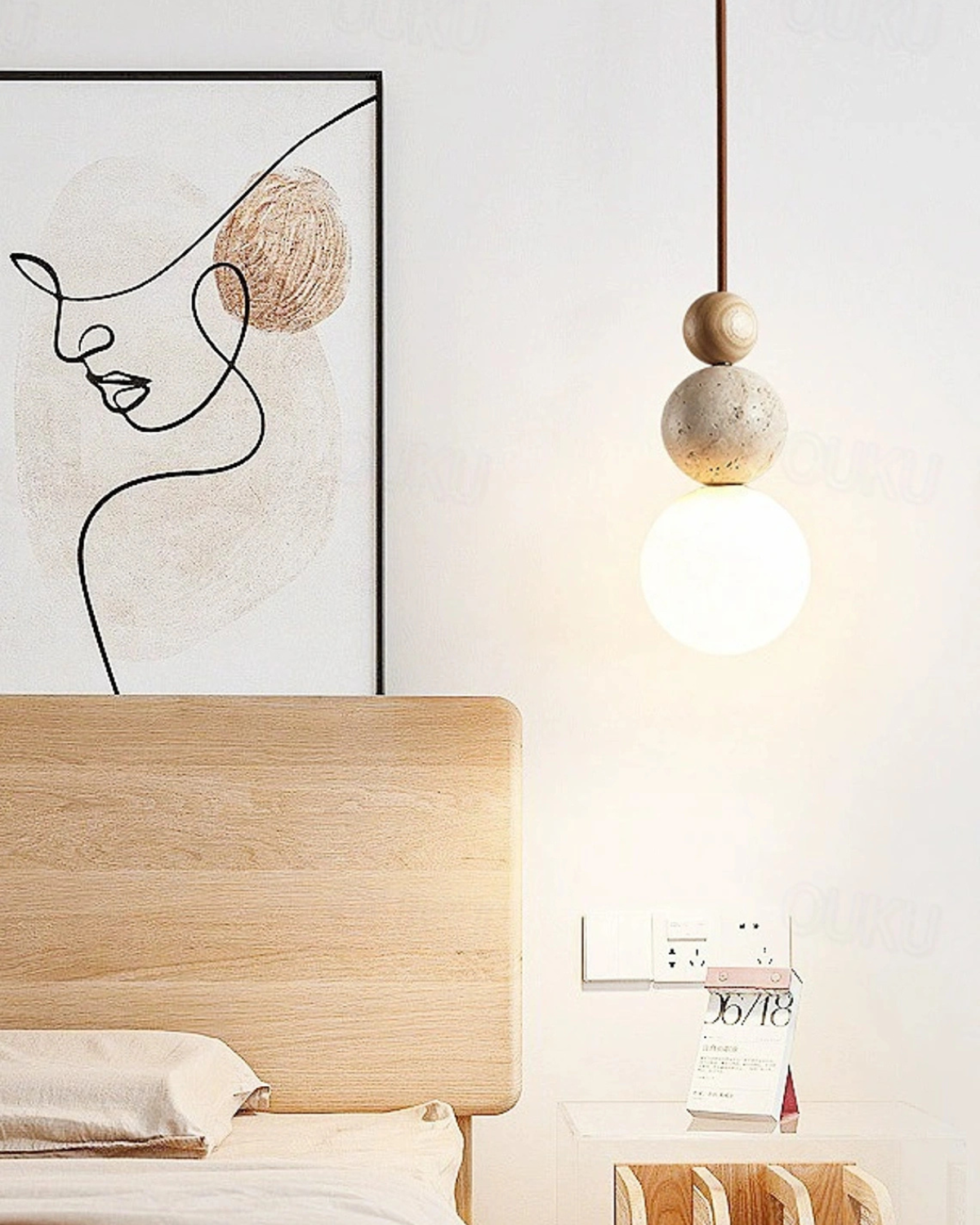 Sculptuur Hanglamp met Natuursteen en Glazen Bol – Warm Ambient Licht voor Eetkamer Woonkamer Slaapkamer – Japandi Design Hangverlichting | Sansoti