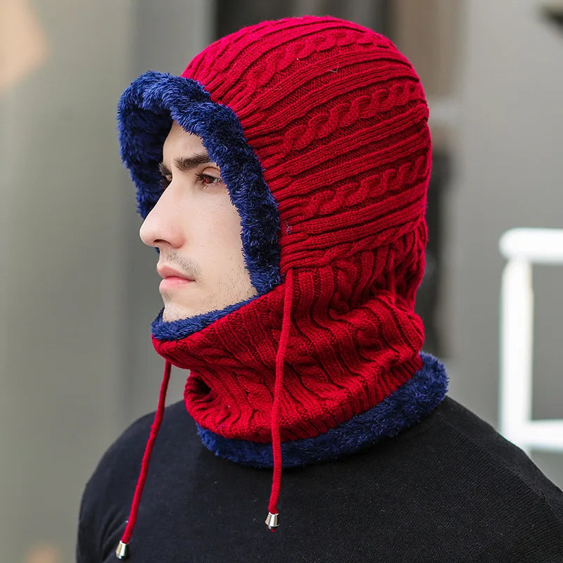 Knitted Balaclava Hat with Scarf Fleece Lined Winter Scarf Neck Warmer Ear Protector Unisex Winter Set | Sansoti