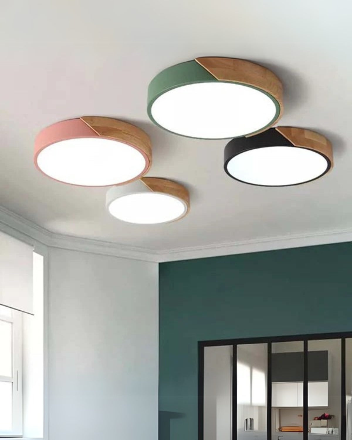 Moderne runde Deckenleuchte mit Holz-Akzent und LED-Beleuchtung – minimalistische Designlampe in 23 30 40 50 und 60 cm | Restfield
