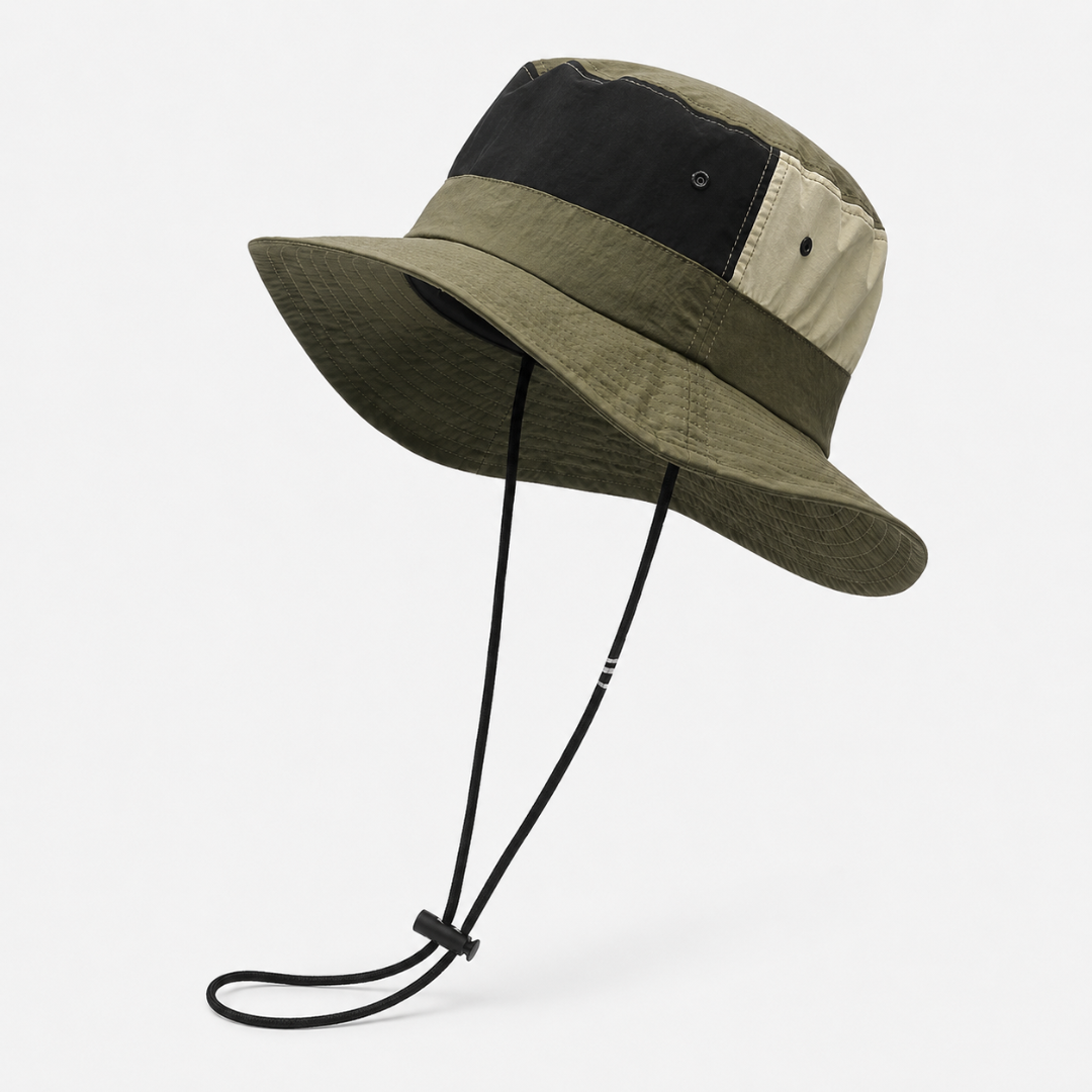 Outdoor Zonnehoed Brede Rand Unisex met Kinband Sneldrogend UV-Bescherming voor Wandelen Kamperen Vissen | Sansoti