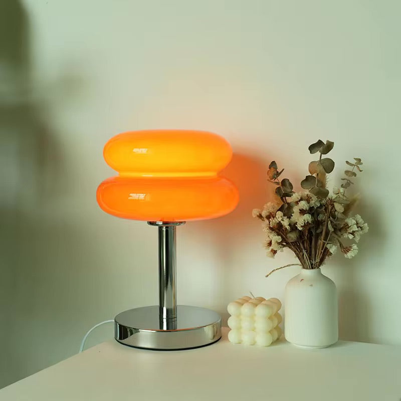 Venice Macaron Paddenstoel Tafellamp – Design Glazen Koepel met IJzeren Voet – Decoratieve Verlichting voor Slaapkamer Woonkamer – Ø18×28cm | Sansoti
