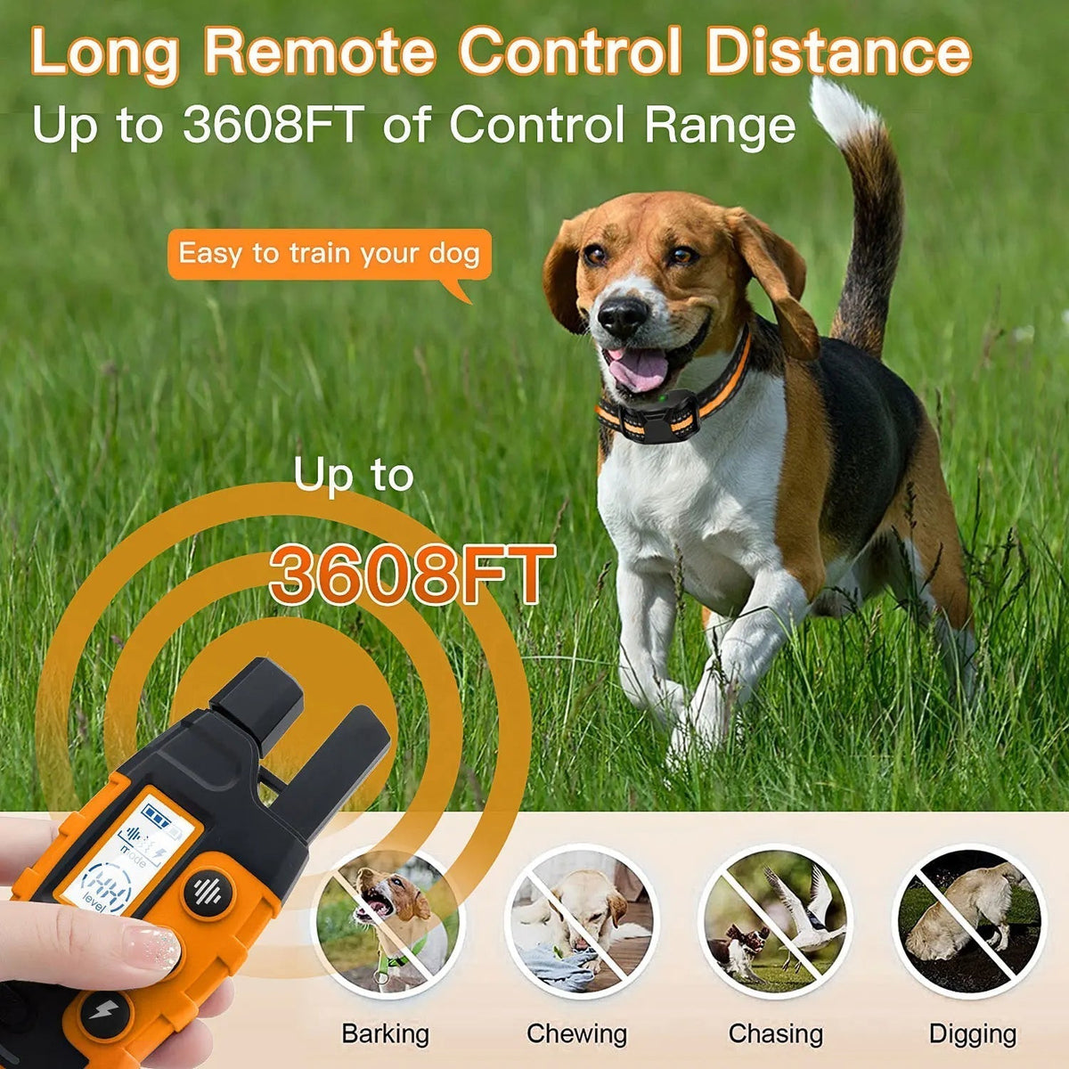 Collier de dressage électronique pour chiens avec télécommande, portée de 1000m, étanche, 3 modes de dressage | Sansoti