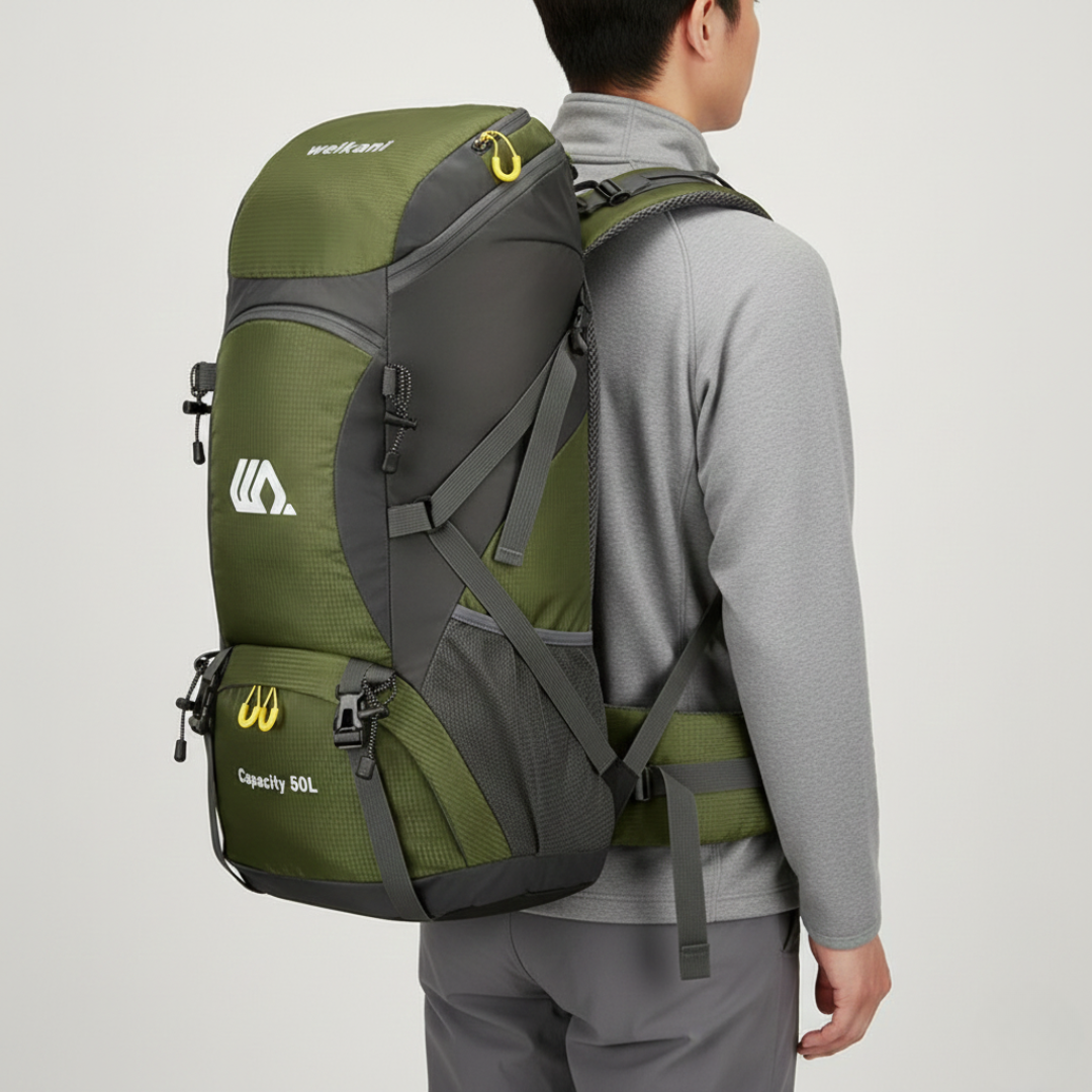 Sac à dos outdoor 50 L avec compartiment à chaussures, dos respirant, ceinture abdominale réglable et imperméable pour trekking | Sansoti
